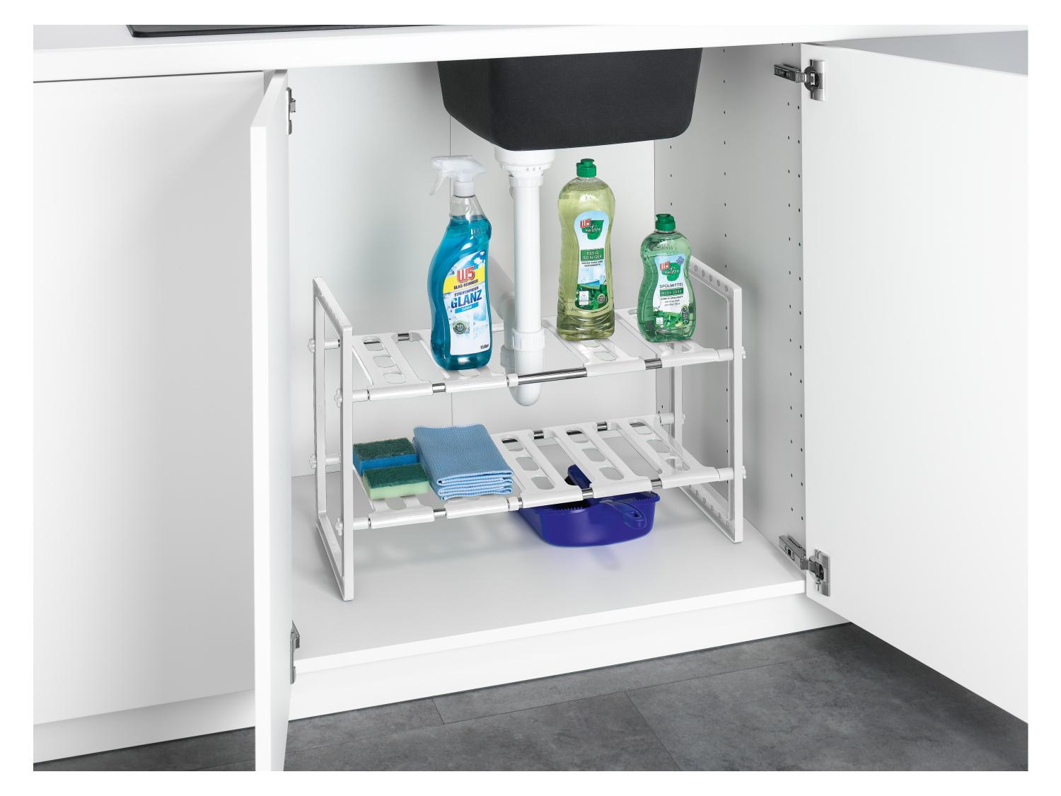 Étagère Sous évier Réglable 50-70 Cm – Blanc – 1 Niveau Ajustable – Rangement Cuisine Ou Salle De Bain – Acier Et Plastique