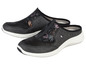 Deux paires de mules noires à imprimé floral.