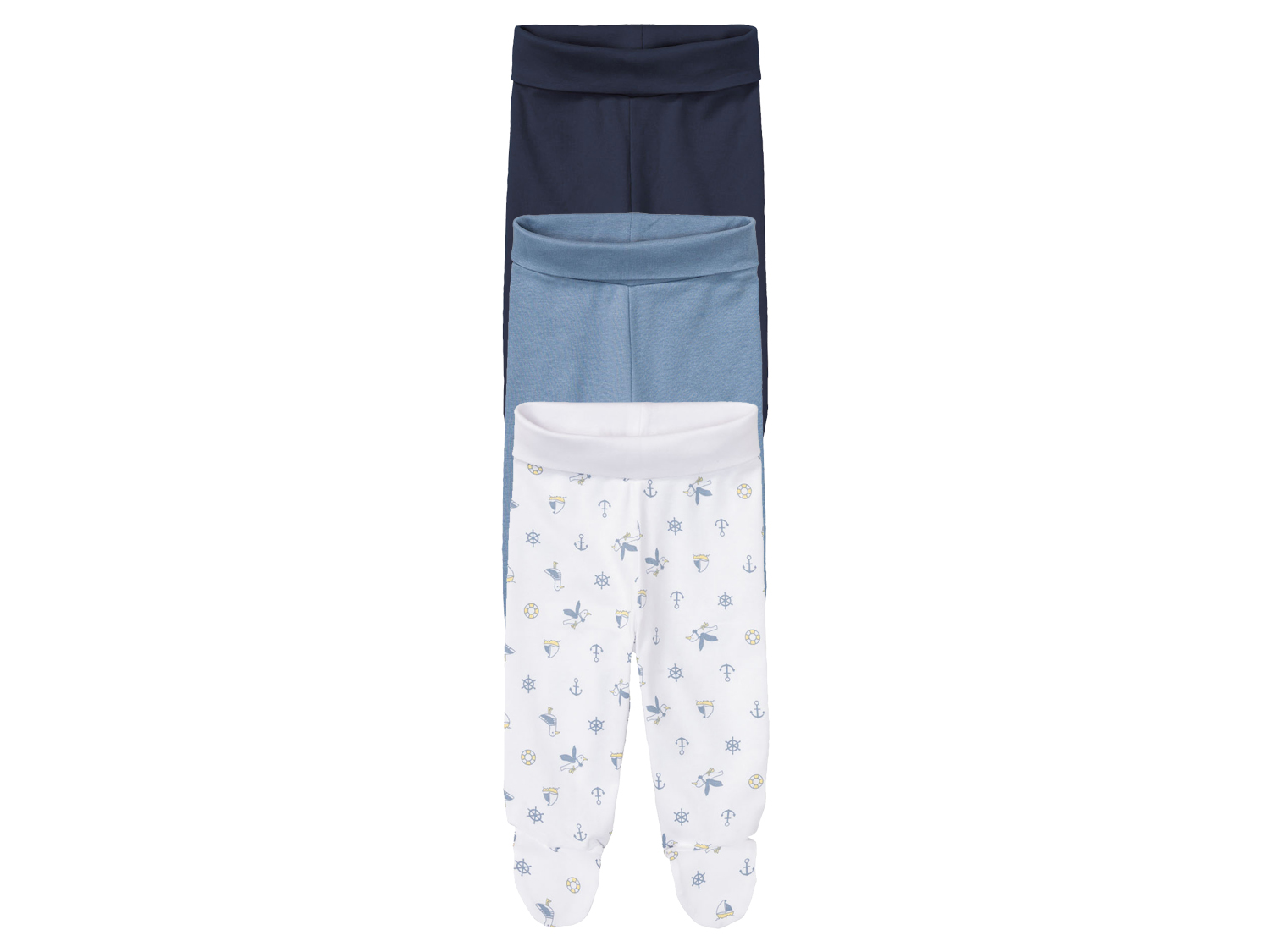 lupilu® Lot de 3 pantalons molletonnés bébé (50/56, blanc/marine/bleu)