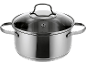 Casserole en acier avec couvercle et graduation interne.