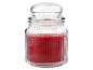 Bougie parfumée rouge dans un pot en verre nervuré avec couvercle
