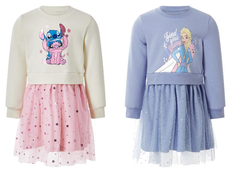 Deux robes à manches longues pour enfants, une crème avec Stitch et Angel, une bleue avec Elsa.