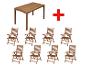 Ensemble table et 8 chaises pliantes en bois pour extérieur.