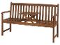 Banc de jardin en bois avec table pliante intégrée.