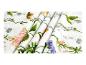 Tissu blanc avec imprimé floral vif et feuilles vertes