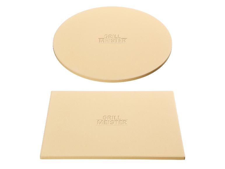Pierre à pizza ronde et rectangulaire avec le texte « GRILL MEISTER ».