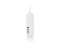 Un purificateur d'air blanc avec un câble, vue latérale.