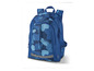 Un sac à dos bleu avec un motif camouflage.