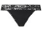 Tanga noir en dentelle avec un délicat motif floral à la taille.