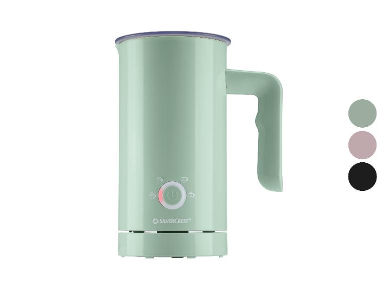 Mousseur à lait électrique vert menthe avec poignée et boutons de fonction.