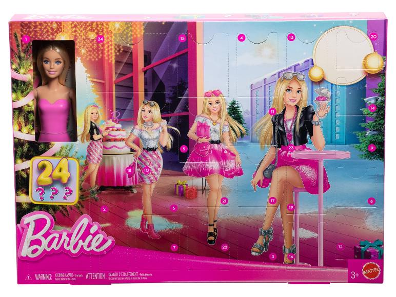 Calendrier de l'Avent Barbie avec une poupée Barbie et des accessoires.