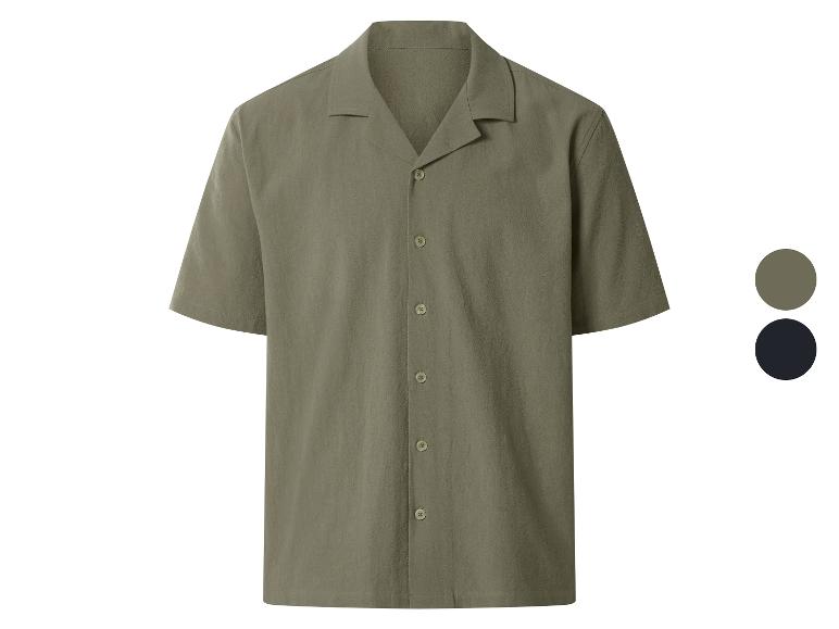 Chemise homme à manches courtes avec col et boutons, vert olive.