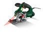 Une scie Parkside verte avec un faisceau laser rouge.