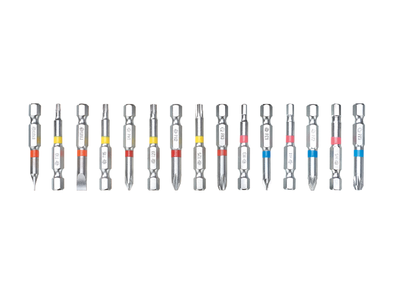 Un assortiment d'embouts de tournevis de différentes tailles et types.