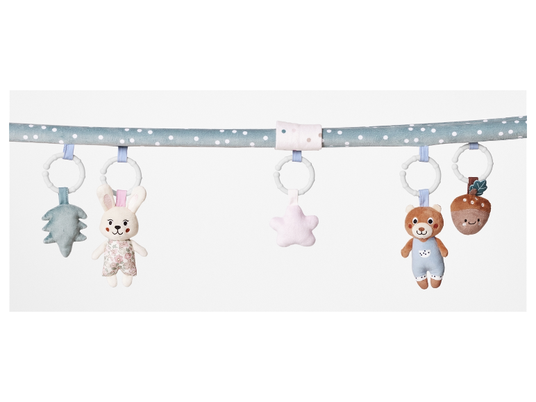 Arche de jeux pour bébé avec un lapin, un ours et un gland.