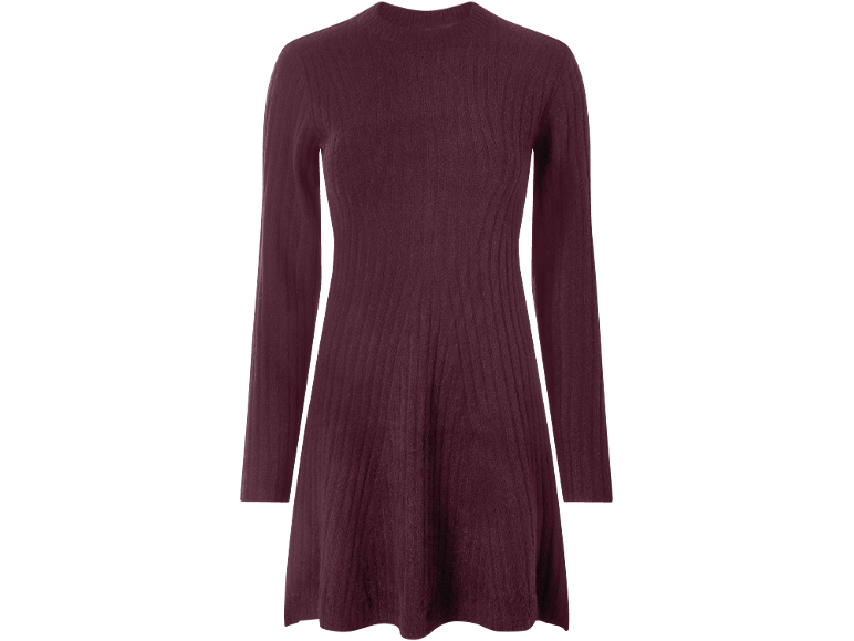 Robe en maille côtelée bordeaux à manches longues