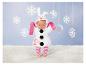 Poupée BABY born en costume de bonhomme de neige avec oreilles de lapin, entourée de flocons de neige.