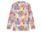 Haut manches longues, imprimé tropical : toucans, hibiscus et serpents sur fond rose.