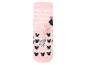 Chaussettes roses à rayures blanches avec des motifs noirs de Mickey Mouse.