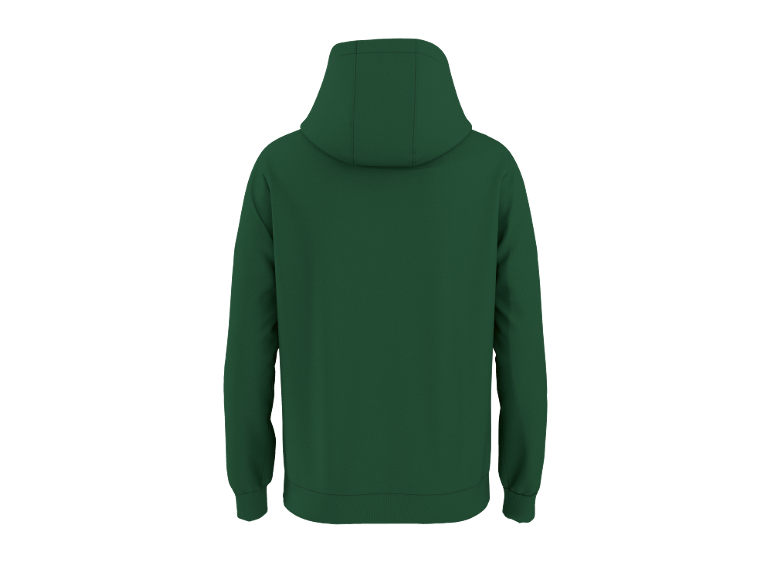 Sweat à capuche vert foncé, vue de dos.