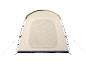 Tente de camping beige avec armature vert olive.
