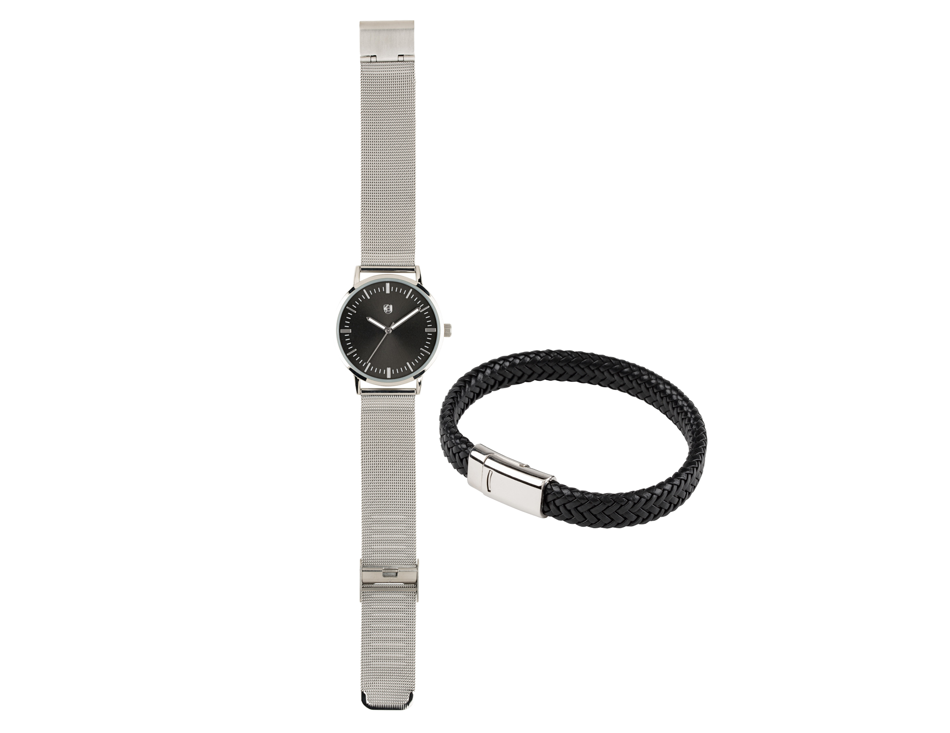 AURIOL® Parure montre et bracelet homme (argent, bracelet noir)