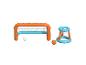 Buts et panier de basket gonflables pour enfants avec ballons.