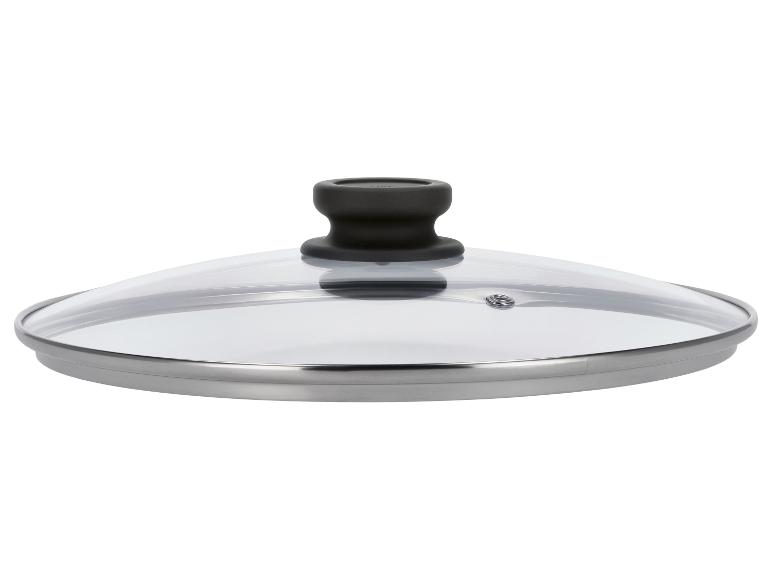 Couvercle en verre avec poignée noire et bord métallique