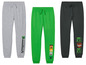 Trois pantalons de survêtement Minecraft en gris, vert et noir.