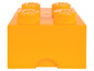 Une boîte de rangement orange en forme de brique LEGO.