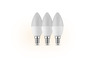 Trois ampoules LED en forme de bougie blanches.