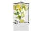 Un distributeur de boissons en verre avec des citrons et de la menthe.