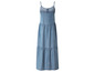 Une robe en jean bleu avec des bretelles fines.