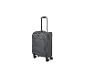 Valise de voyage grise à quatre roues avec poignée extensible.