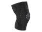 Genouillère noire avec rembourrage renforcé et sangles ajustables.