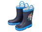Bottes de pluie bleues pour enfants avec imprimé dinosaure et personnages de dessins animés.