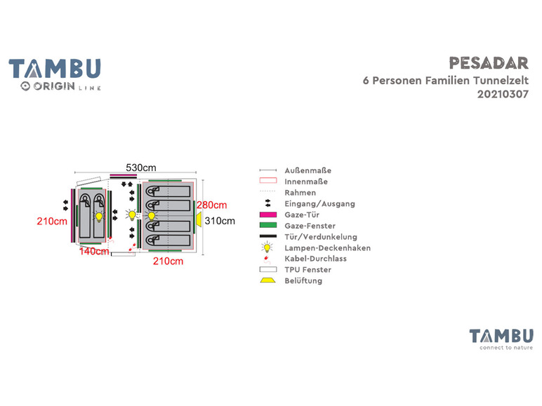 Aller en mode plein écran : TAMBU Tente tunnel familiale pour 6 personnes, gris/bleu - Image 11