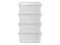 Pile de quatre boîtes de rangement en plastique transparent avec couvercles