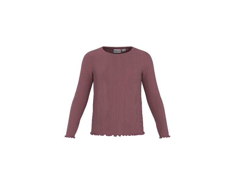 Chemise enfant simple, côtelée, rose foncé à manches longues avec bords ondulés