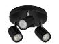 Plafonnier noir avec trois spots LED orientables.