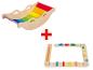 Balançoire et jeu d'encastrement en bois arc-en-ciel pour enfants.