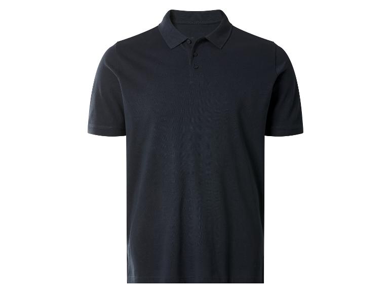 Polo bleu foncé pour homme, à manches courtes et patte de boutonnage.