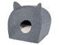 Niche pour chat en feutre gris avec oreilles de chat et coussin blanc à l'intérieur