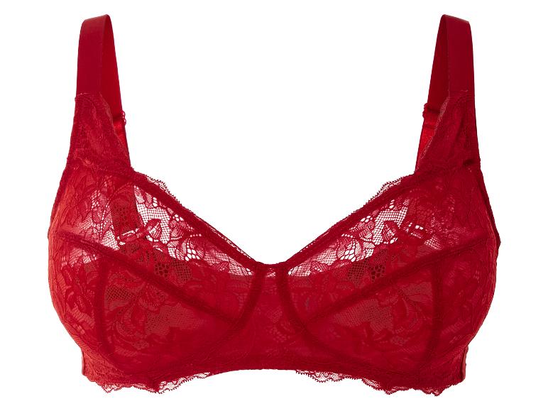 Un soutien-gorge rouge en dentelle.