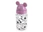 Une bouteille d'eau rose avec un design Minnie Mouse.