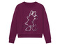 Un sweat-shirt violet à manches longues avec un imprimé Minnie Mouse argenté.