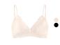 Soutien-gorge beige avec détails en dentelle, également disponible en noir.