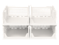 Conteneurs de rangement modulaires empilables blancs avec côtés perforés.