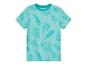 T-shirt enfant, motif feuilles tropicales turquoise.