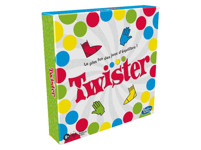 Jeu de société Twister de Hasbro Gaming, avec des cercles colorés et des instructions en français.
